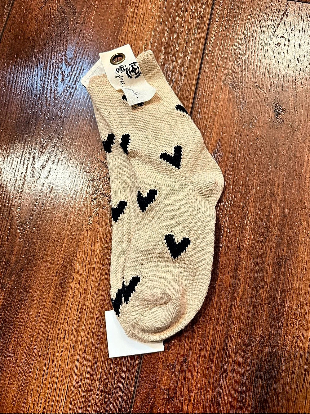 Free People heart  Socks Cream & Black NWT